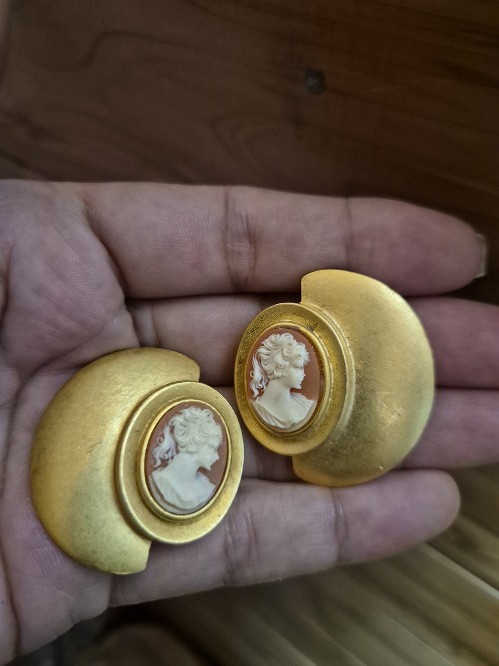 Very Rare Vintage Gold Matte Cameo Earrings